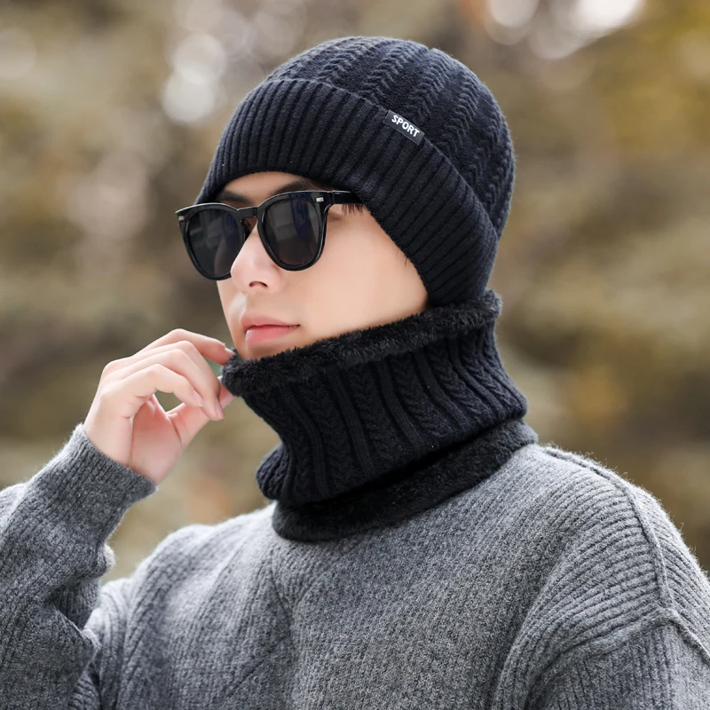 Winter Hats Knit Cap Men And Women Plush Warmth Hat Outdoor Riding Sports Hat Thickening Plus Neck Protect Cap With Warm Gloves