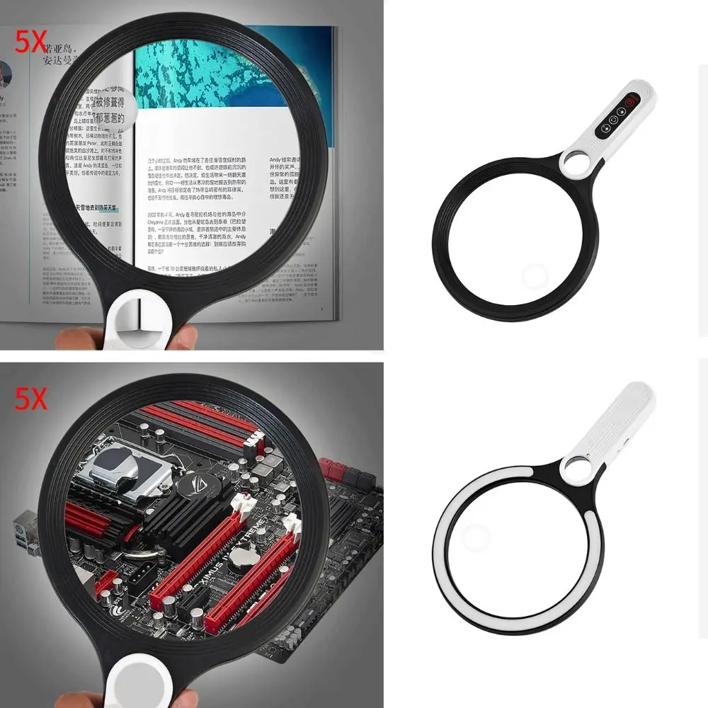 Extra Large 5x Magnifying Glass 5X 10X 20X 135mm Loupe Lens Handheld Magnifying Glass Illuminated HD Reading Magnifier Seniors