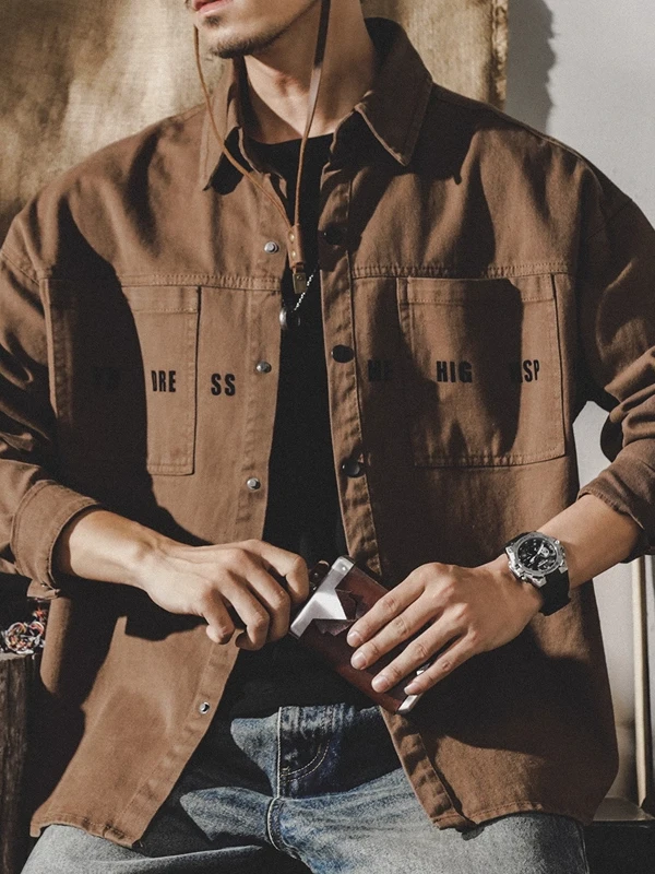 

Мужская повседневная хлопковая рубашка свободного кроя с длинным рукавом в ретро-стиле, дышащая, удобная, для весны и осени, модная брендовая рубашка