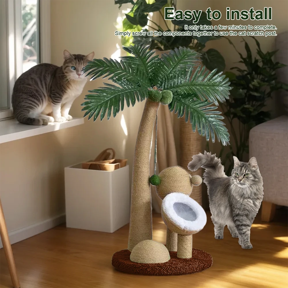 Coconut Tree Cat Claw Sharpener Interactive Cat Sisal Scratcher Natural Sisal Rope Cat Tree for Small Medium Cats