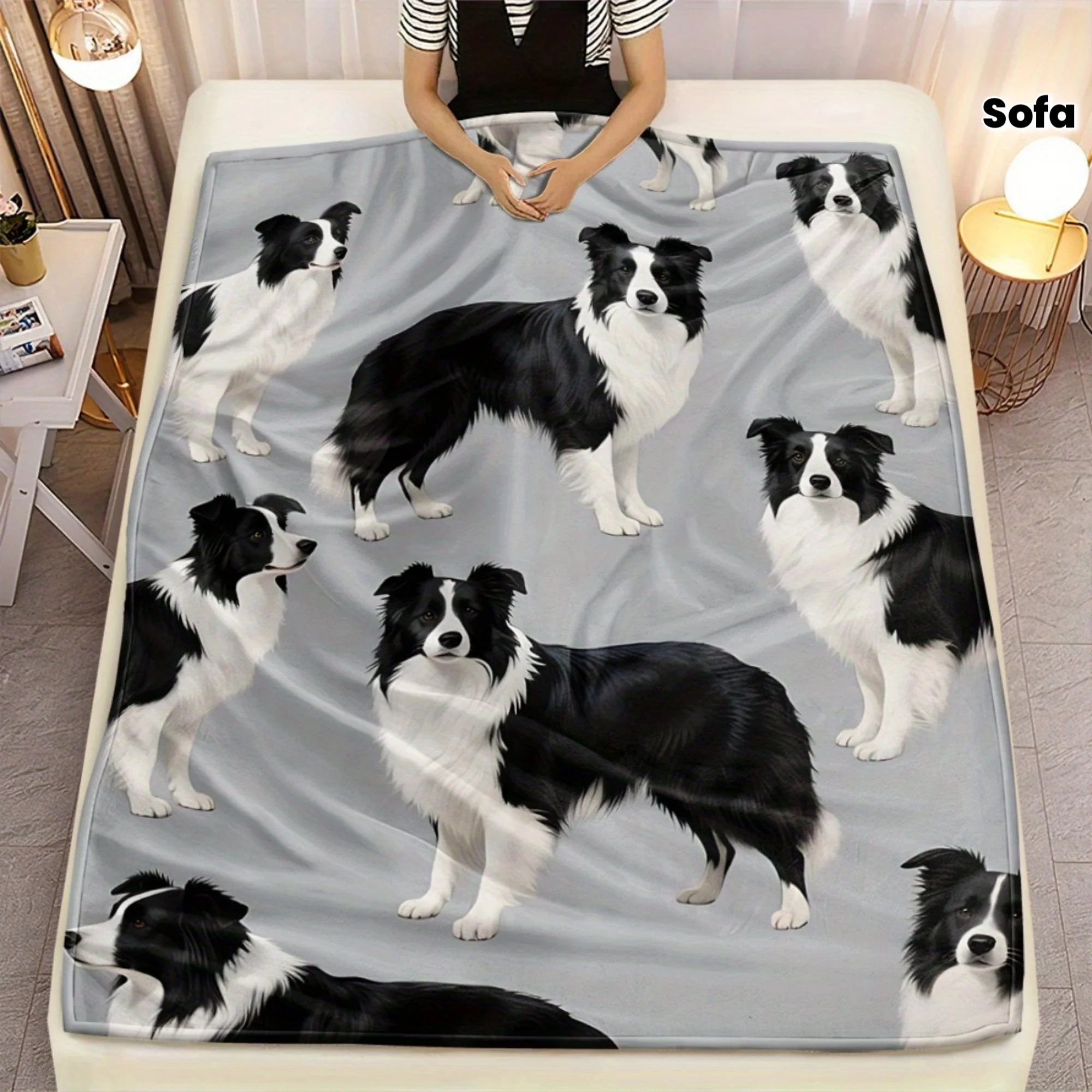 Adorable Border Collie Dog Throw Blanket Plush Sofa Cover Pet Lover Home Decor Couch Blanket Gift Unique Animal Print