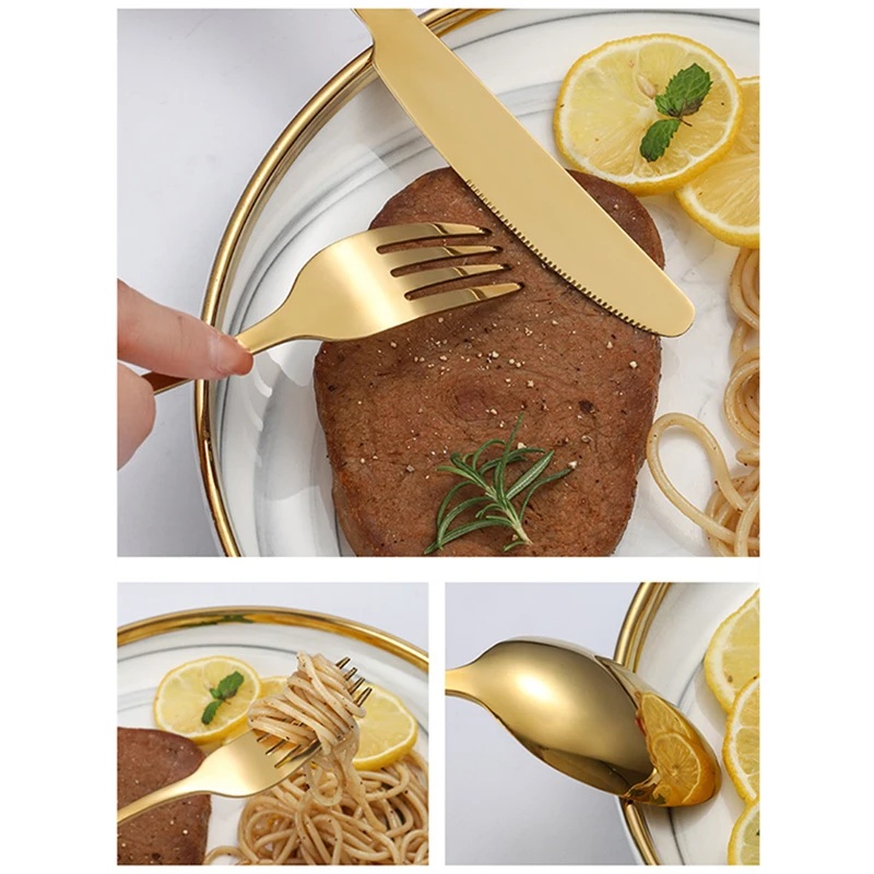 5Pcs Luxury Cutlery Set Fork Spoon Knife Set Elegant Stainless Steel Golden Dinnerware Set Coffee Spoon Kitchen Tableware Set