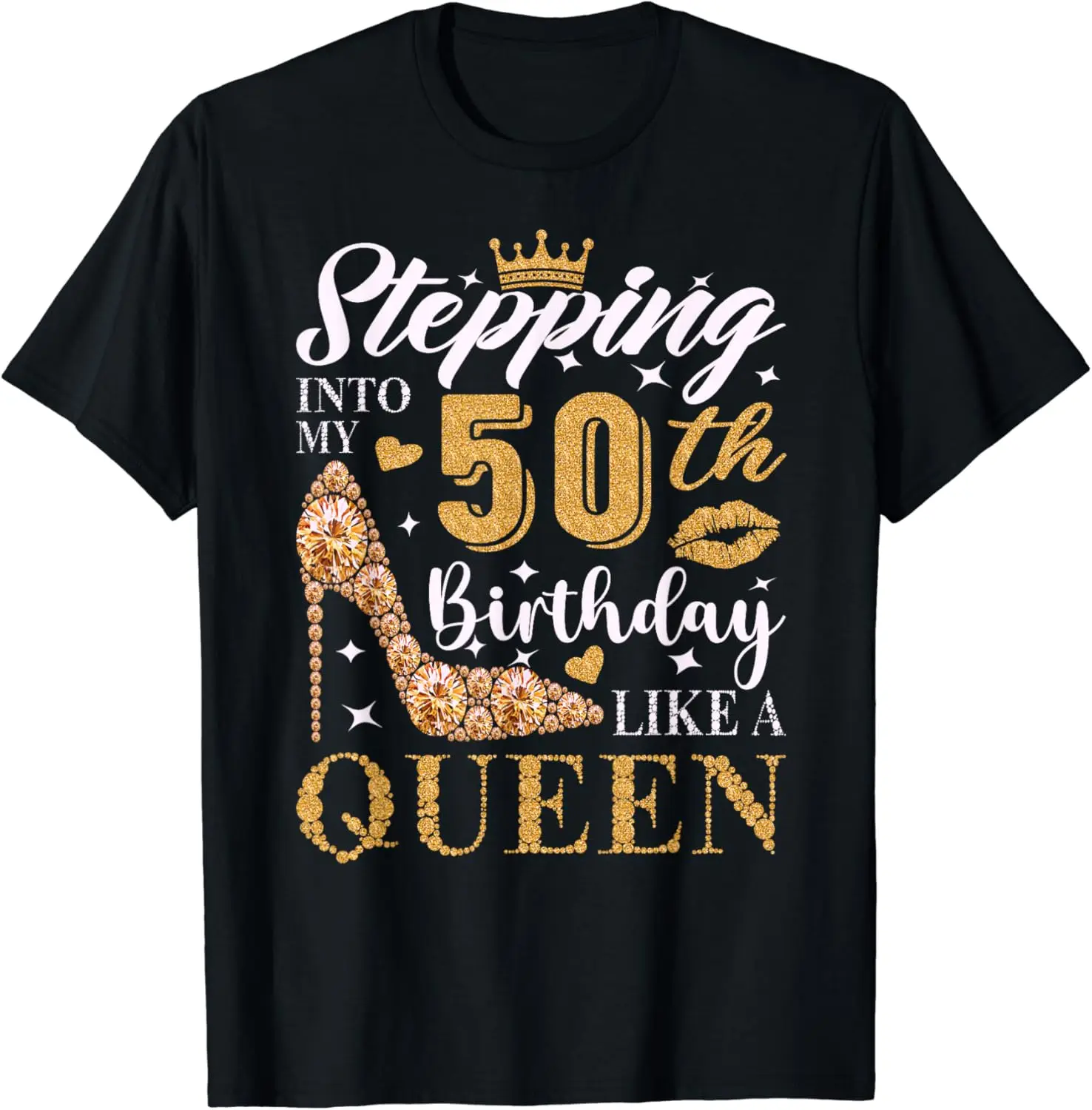 Camiseta de "Stepping Into My 50th Birthday", "Like A Queen", para fiesta del 50 ° Día B