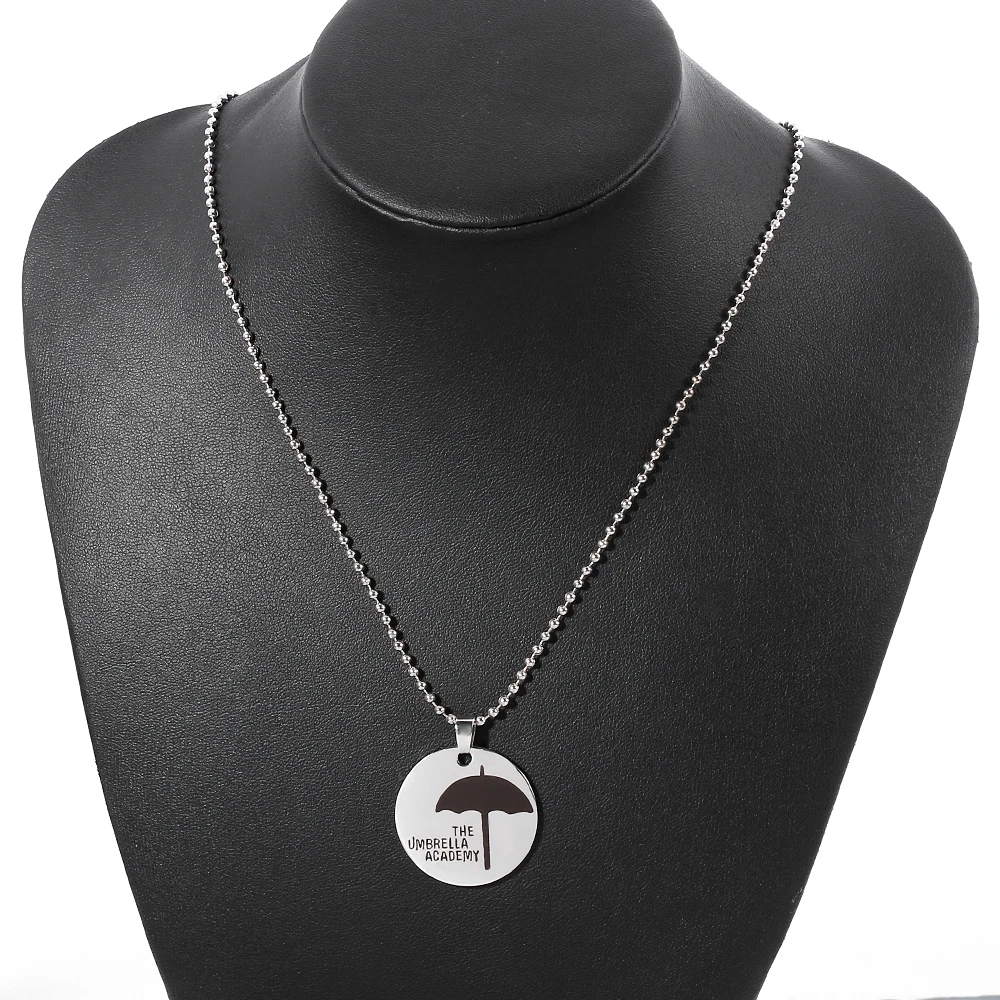 Stainless Steel Umbrella Academy Charm Necklace Cosplay Round Bead Chain Umbrella Woman Gift Letter Fashion Necklace