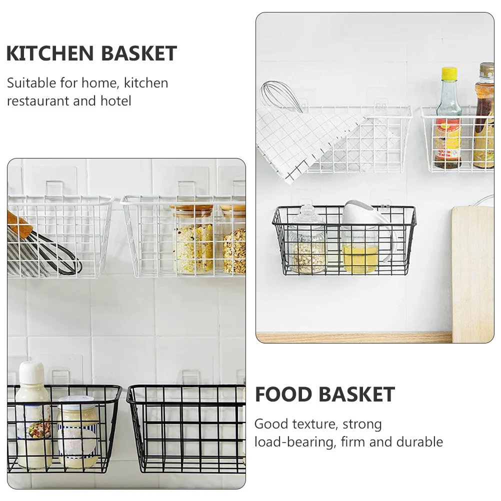 

2Pcs Wall Mount Basket Iron Storage Rack No-Punch Hanging Kitchen Organizer Black Shelf for Toiletries Shower Gel