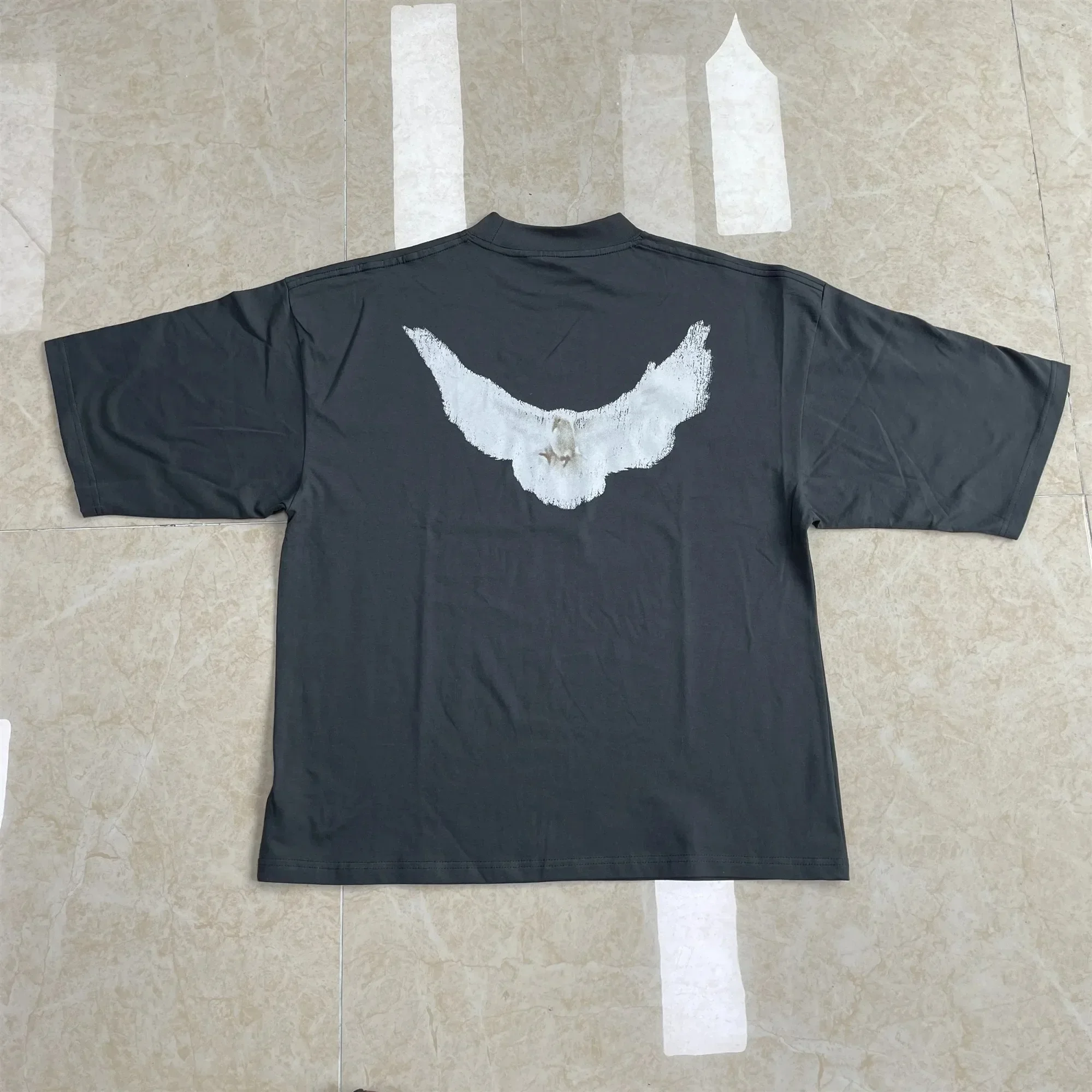 Summer Fashion Heavy Retro Small Wings Men 100% Cotton Printed High Quality Round Neck Casual Fitness Street T-shirt