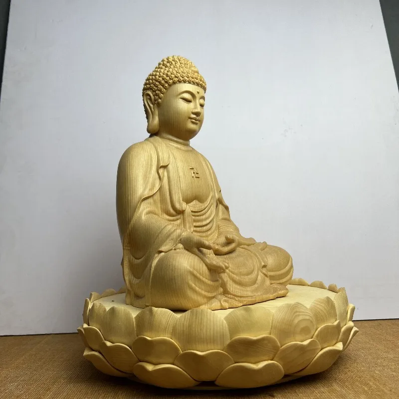 Hand-Carved Hinoki Wood Dainichi Nyorai Buddha Statue - 11.8