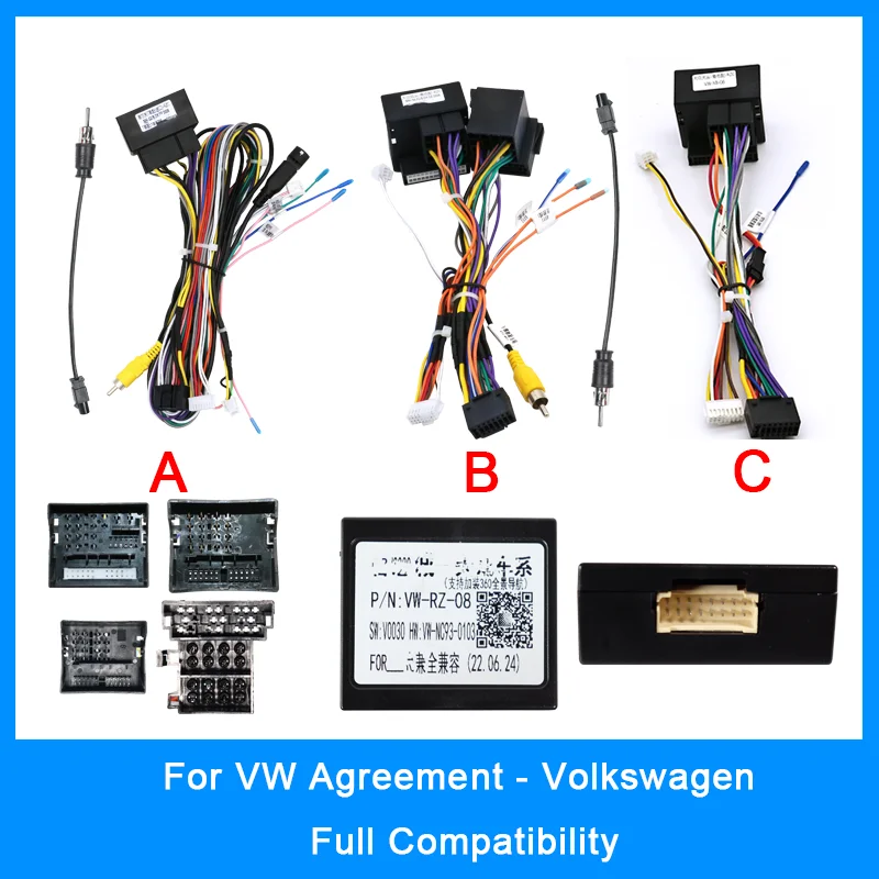 VW-RZ-08 Car Radio Cable CANBus Box Decoder with Wiring Harness for Volkswagen Player Raise Car Audio Upgrade Kit