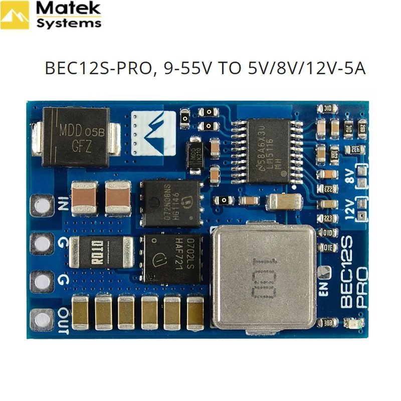 MATEK BEC12S-PRO 9-55V TO 5V/8V/12V-5A Voltage Regulator BEC Power Module Overcurrent Protection Self-recovery for RC FPV Drone