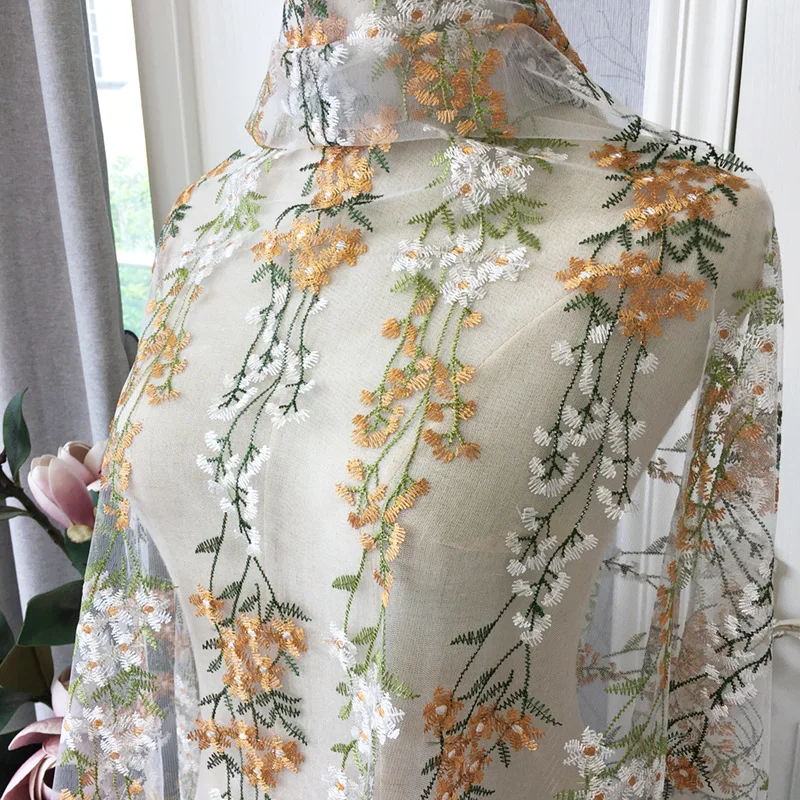 Soft African Tulle Mesh Lace Fabric Embroidered Dress, Diy Wedding Floral Curtain Sewing Patchwork Material Cloth, Width 130CM