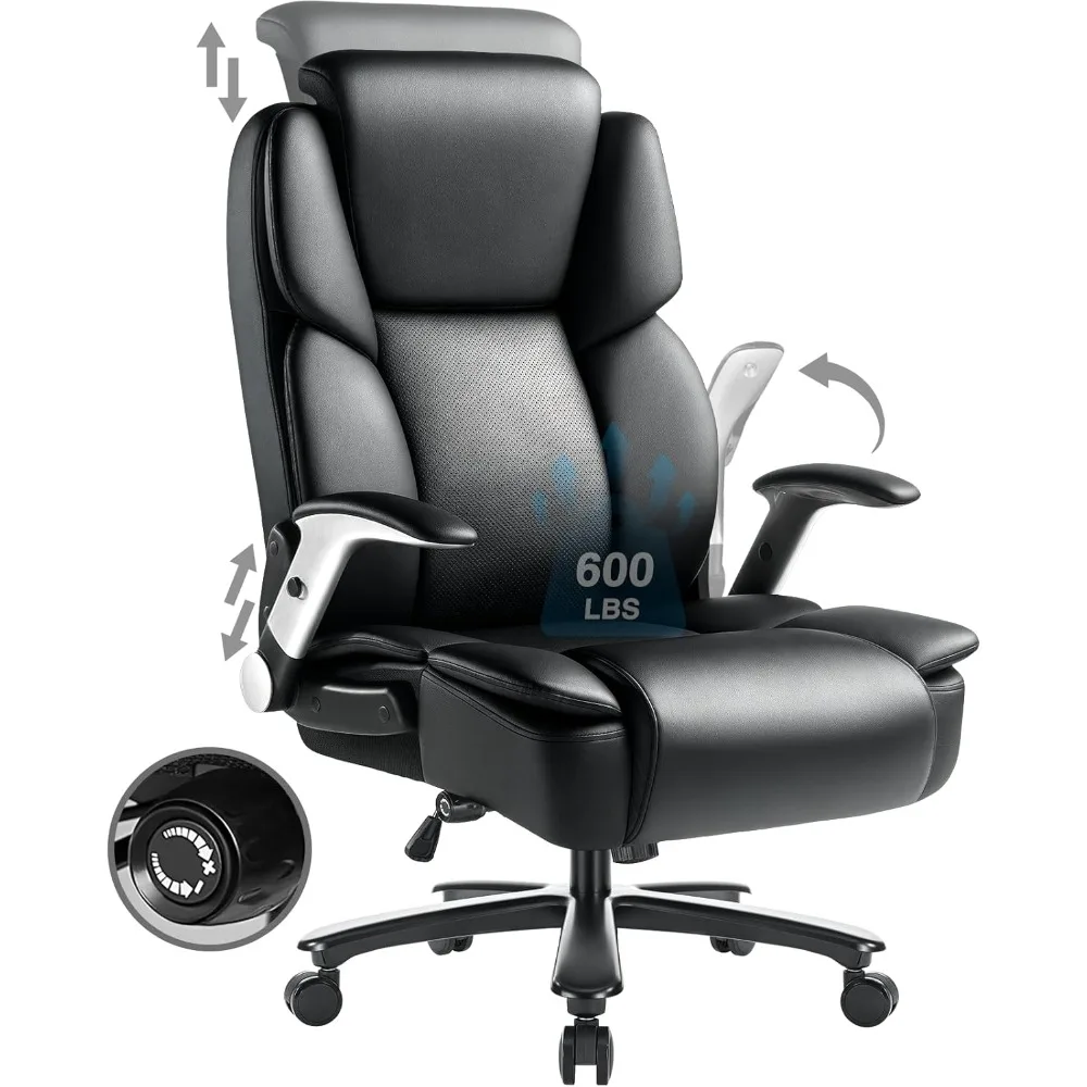 Silla de oficina grande y alta de 600 libras con brazos abatibles y cojín de resorte de bolsillo, cómoda silla de escritorio ejecutiva resistente