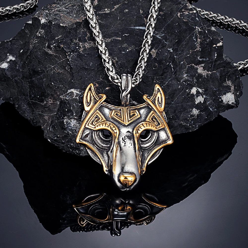 Punk Vikings Celtic Wolf Necklaces Mens Norse Mythology Odin Rune Stainless Steel Animal Pendant Amulet Never Fade Male Jewelry image 3