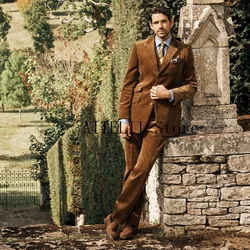 Men's Corduroy Three-piece Suit Mens Dress Suits Set for Men Elegant Man Suit ، Clothing Jackets Male Full Blazers Luxury Pieces