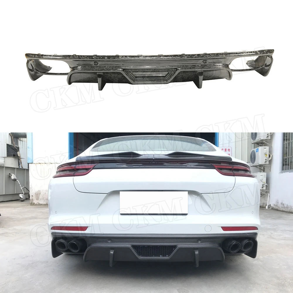 

Forged Carbon Rear Diffuser Lip Spoiler For Porsche Panamera 971 2017 2018 2019 Dry Carbon Fiber Bumper Skid Plate Car Styling