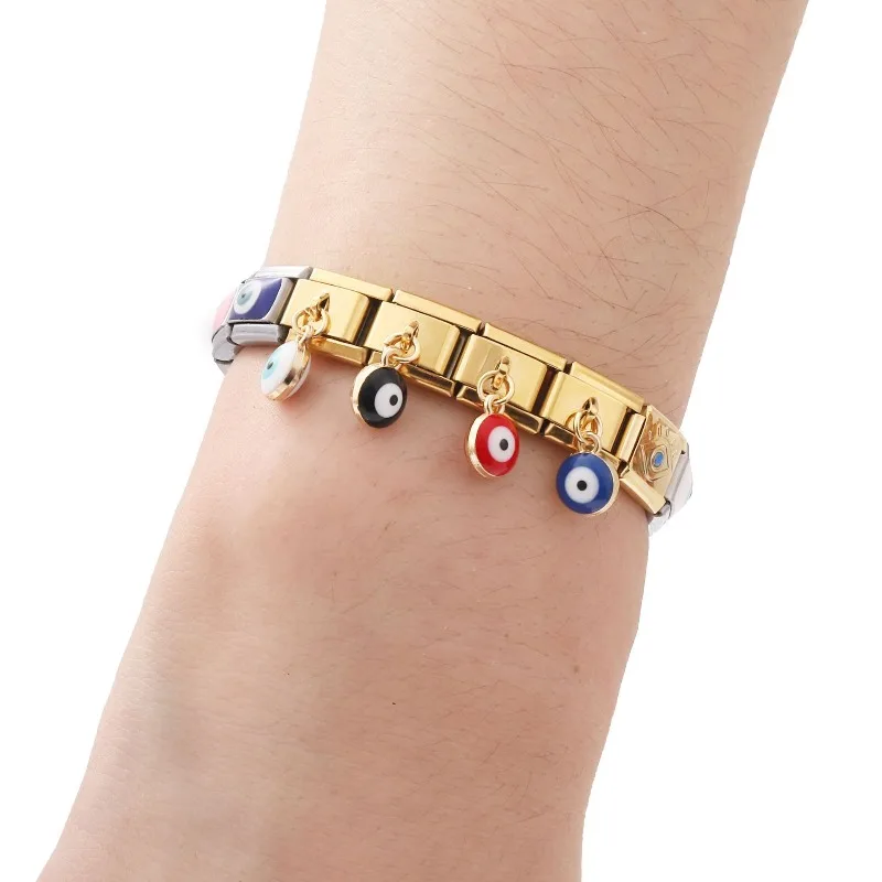 Classic Fashion Cartoon Animals Evil Eye Diy Links Fit 9mm Italian Charm Elastic Modular Bracelet Stainless Steel Jewelry Gifts