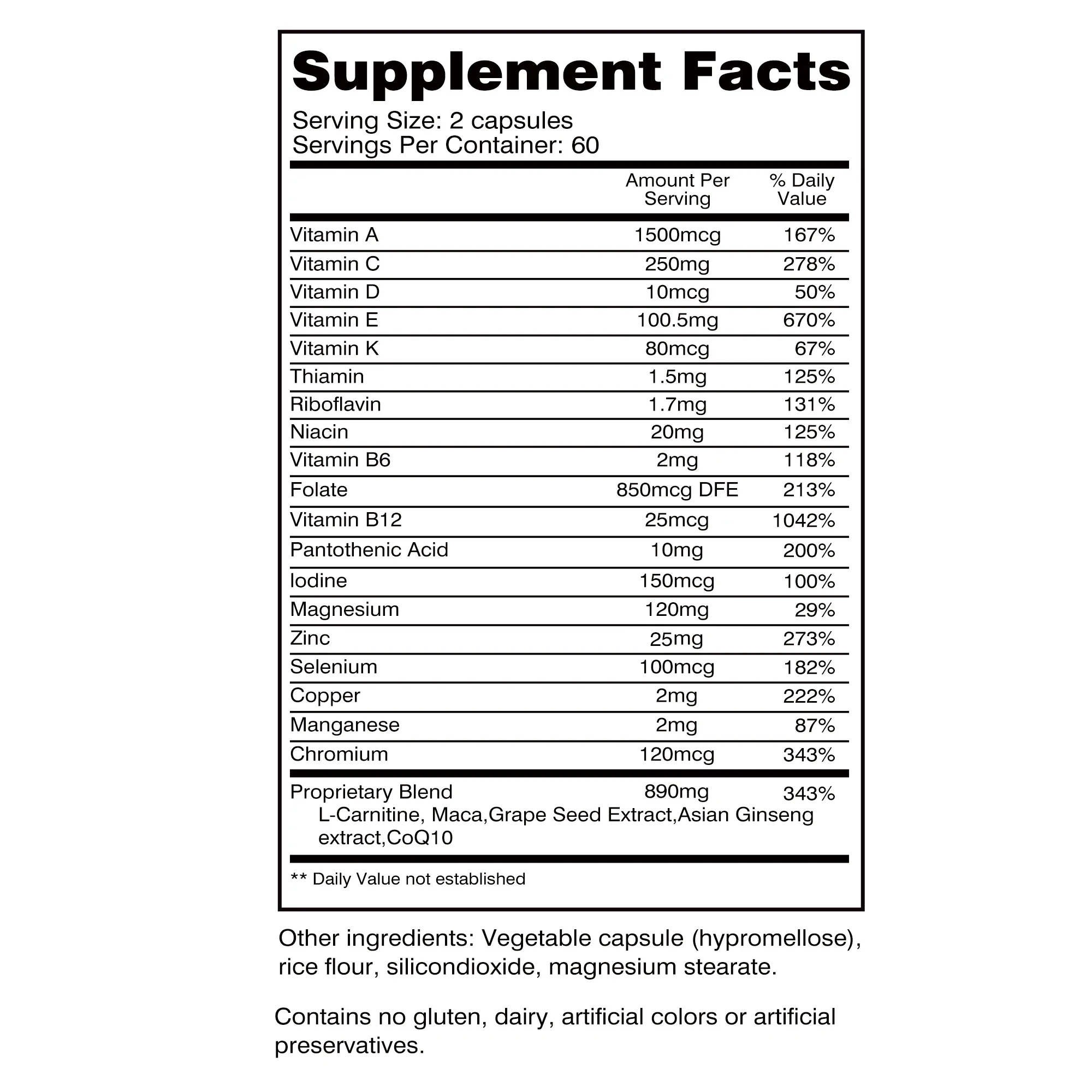 دعم الخصوبة للرجال، L-Carnitine، Maca، Niacin، الكروم، الجينسنغ، الفيتامينات المتعددة، المعادن المتعددة - 120 كبسولة #2