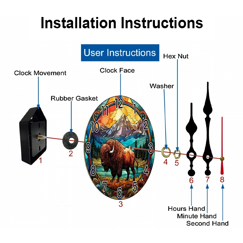 قطعة واحدة من ساعة الحائط الأكريليك المتوهجة في الظلام، نمط صائد الشمس بنفسك، موضوع جبل الجاموس - 10 بوصات، مثالية للمنزل الحديث #2