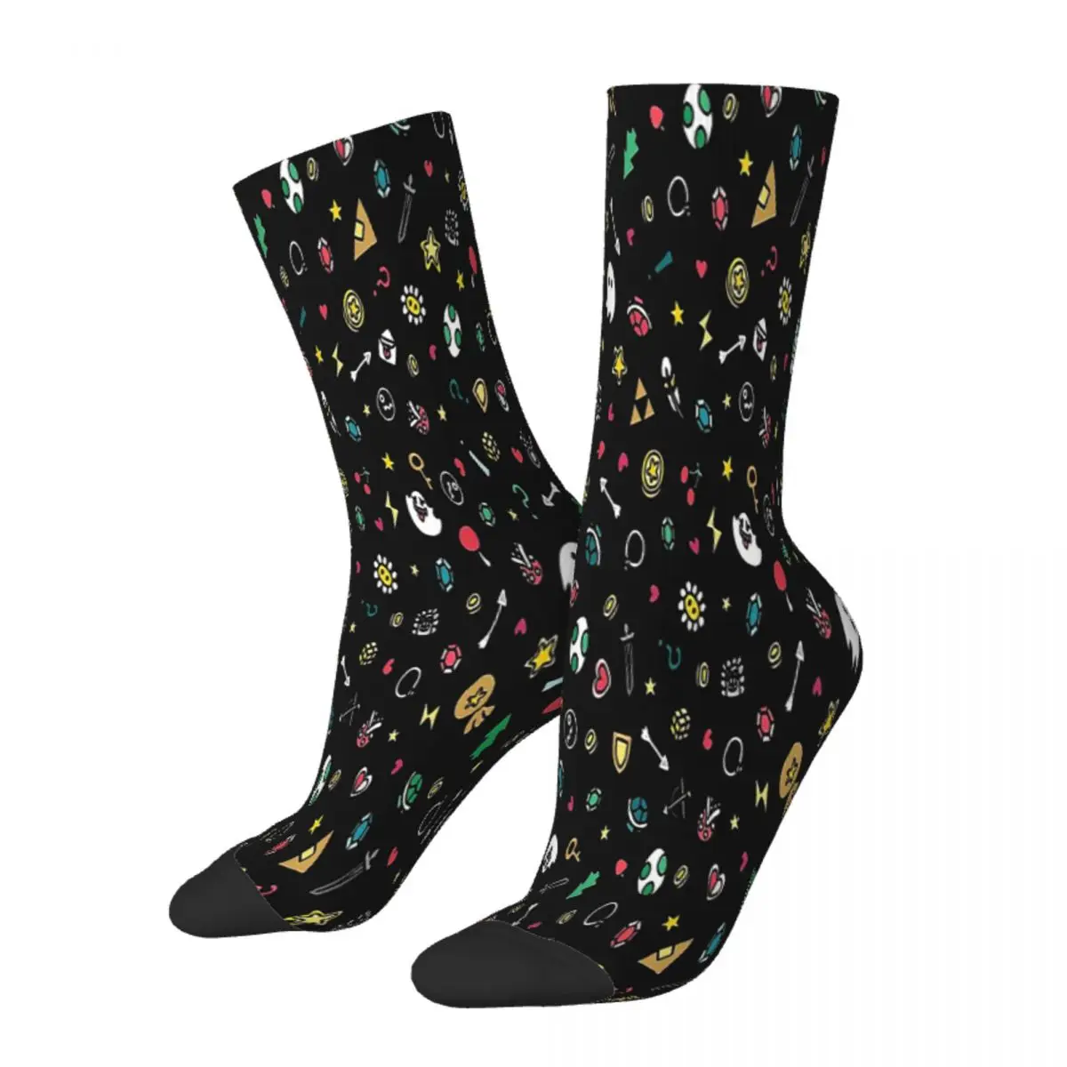 Retro Video Games Doodles Geek Socks Male Mens Women Winter Stockings Hip Hop