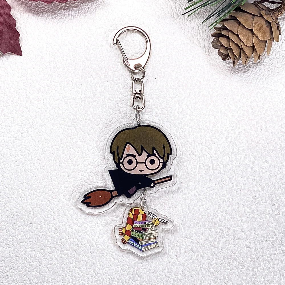1/4Pcs Cartoon Harry Potter Car Keychain Acrylic Keyrings Bag Charms Cute Backpack Pendant Funny Prop Decoration Friends Gifts view 2