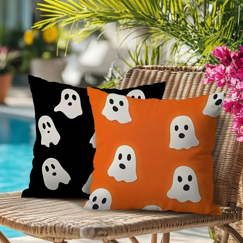 Halloween Cute Ghost Cushion Cover Trick Or Treat Theme Pillowcase Cartoon Pumpkin Ghost Pillow Cover Halloween Party Decoration