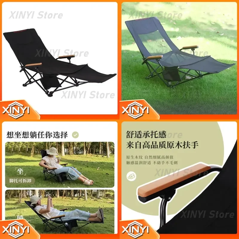 Outdoor Folding Recliner Chair for Camping Picnic Travel Office Lunch Break with Pillow Lightweight Portable Lazy Lounge Seat