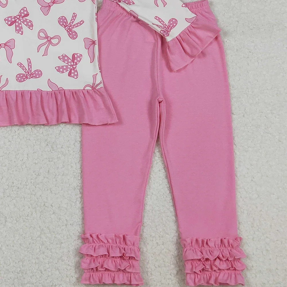 الجملة طفل الفتيات الوردي الانحناء سستة البلوز الأعلى كشكش يغطي الرجل بانت الخريف الملابس مجموعات الاطفال الرضع طفل لطيف الزي ارتداء