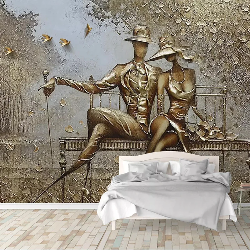 Photo Wallpaper 3D Stereo Golden Relief Figure Murals Living Room Bedroom Background Wall Papers For Walls 3 D Papel De Parede