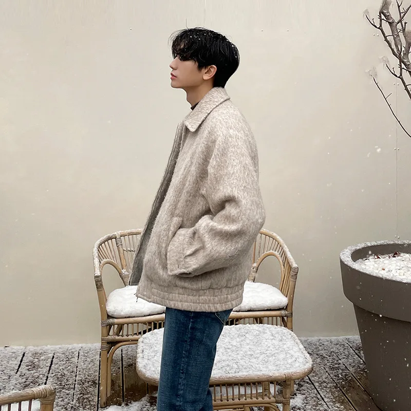 

Мужская куртка из шерстяной смеси в корейском стиле, повседневная, с элементами милитари, из канваса и кожи, с регулируемой талией, удобная, в стиле карго, укороченная, средней длины, Pure Bf