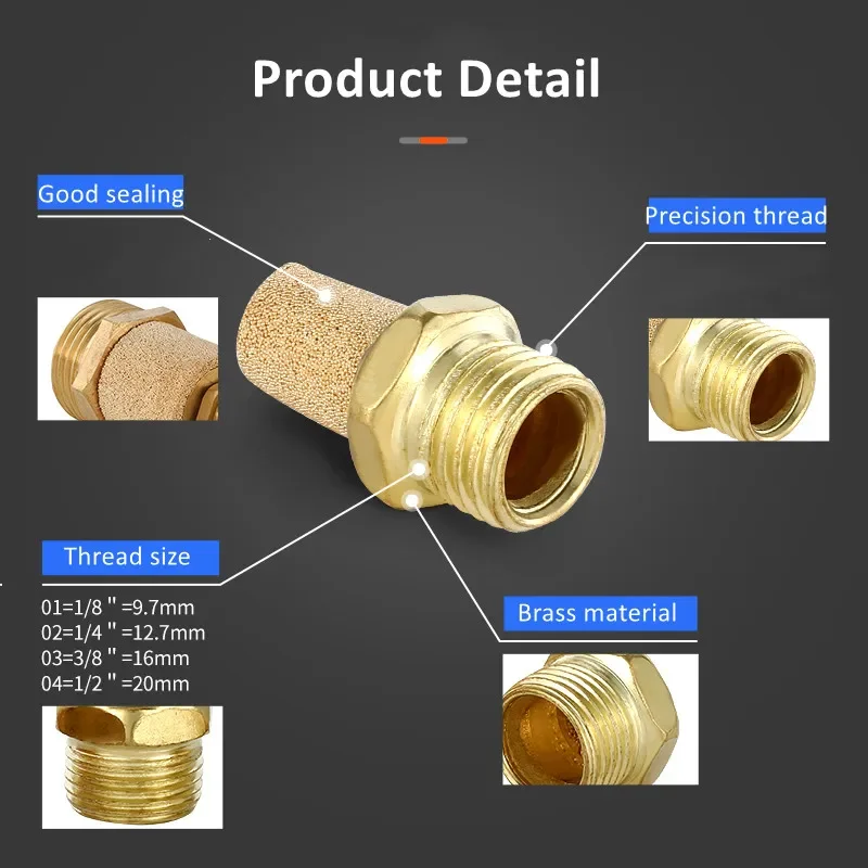 Silenziatore di scarico pneumatico Silenziatore 1/8 1/4 3/8 1/2 BSP Filettatura maschio per rumore d\'aria Ottone regolabile lungo corto BSL M5
