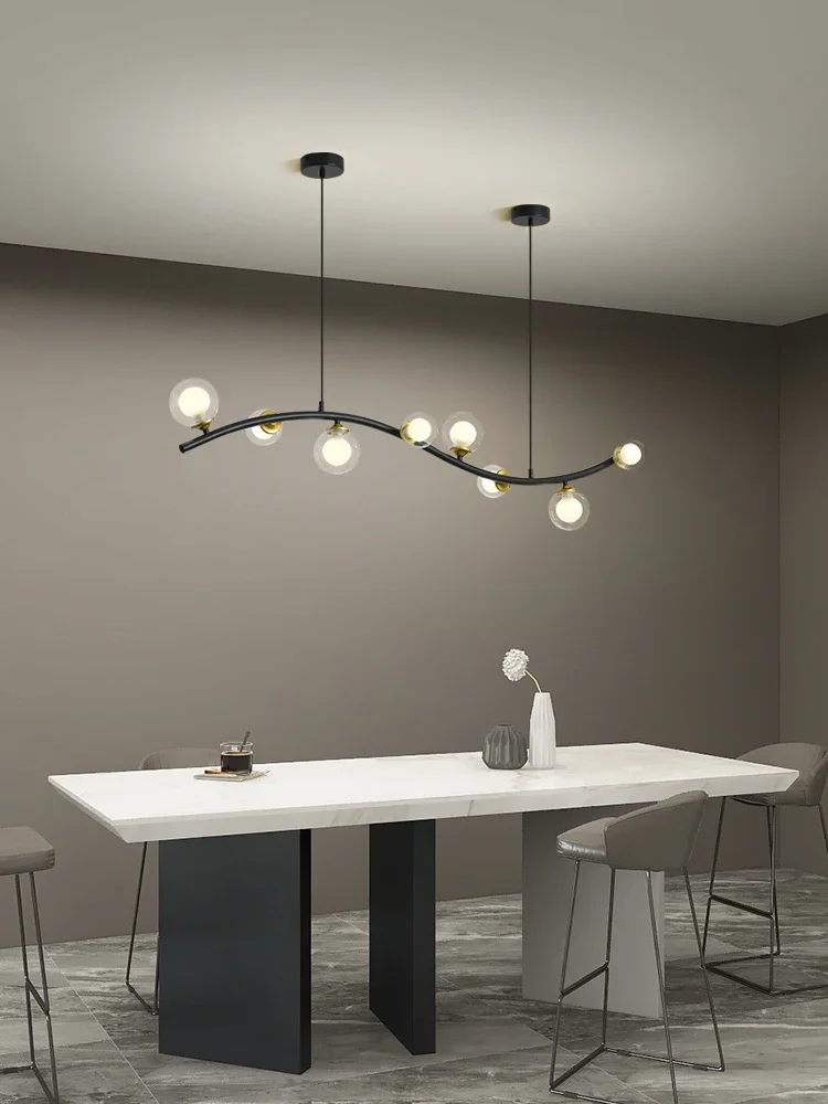 

Nordic Simple Modern Iron Restaurant Bar Clothing Store Long Straight Rod Magic Bean Black Glass Ball Lamp Chandelier LED Light