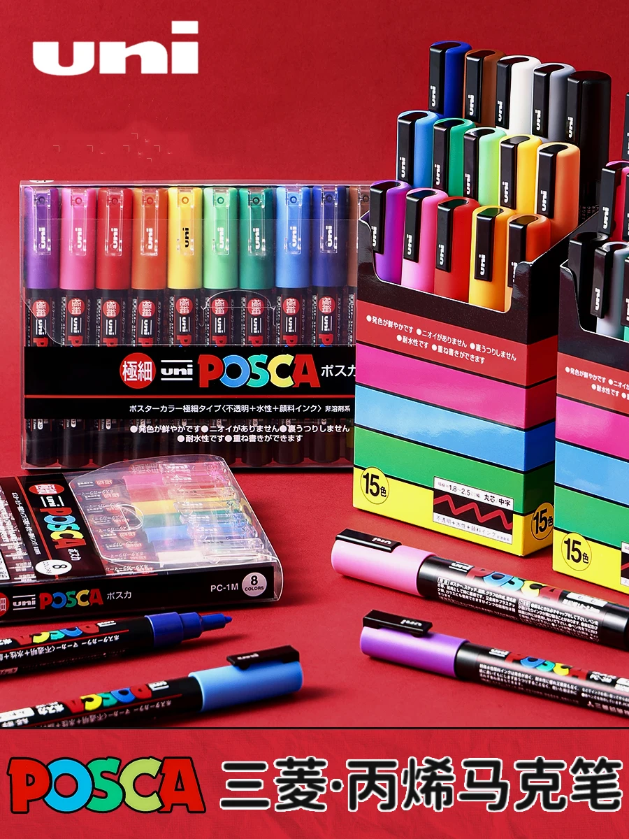 Uni Marker Pen Set ,Posca Acrylic Paint colores waterproof rotulador permanente PC-1M PC-3M PC-5M 7/8/15 POP Poster Pigment Ink