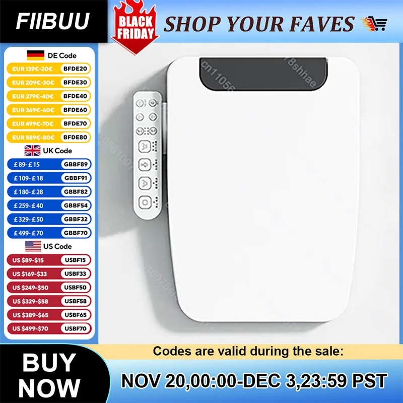 Smart Bidet Toilet Seat Heated Instant Heating Water Air Dryer Toilet Cover Lid Self Cleaning Nozzle Night Light for Bathroom