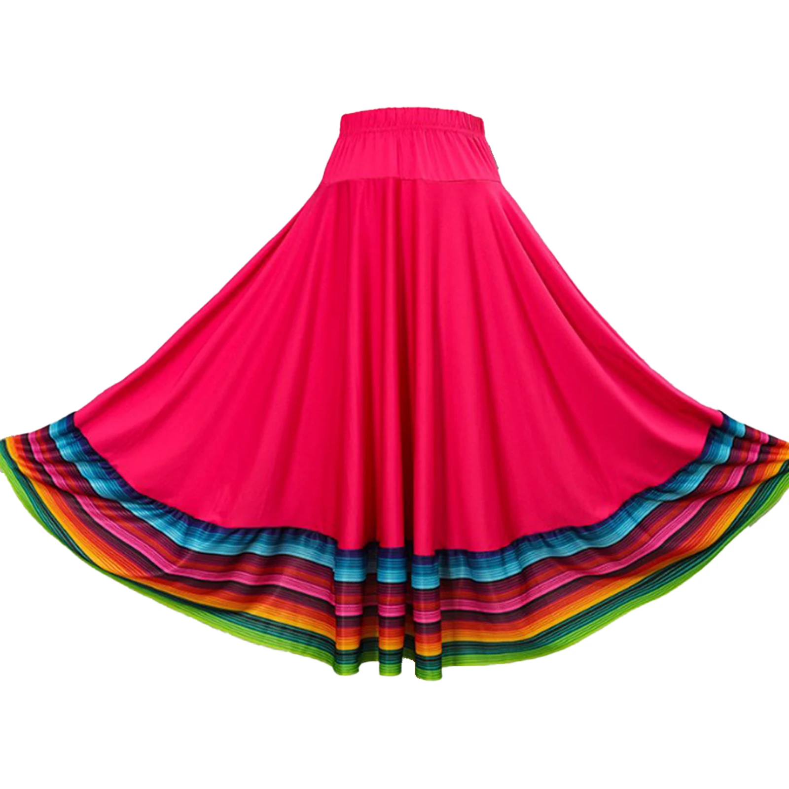 Faldas de baile de salón de Flamenco para mujer, faldas largas de bailarina Gitana, ropa de práctica, dobladillo de rayas coloridas, Falda de baile de grifo Folk