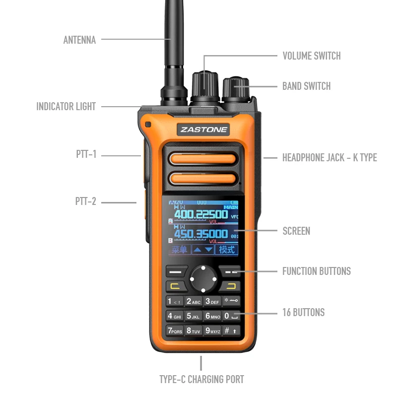 ZASTONE M10 10W Walkie Talkie Ham Amateur 2 Way Radio AM Air Aviation Band High Power Walkie-Talkie CTCSS FM Radio