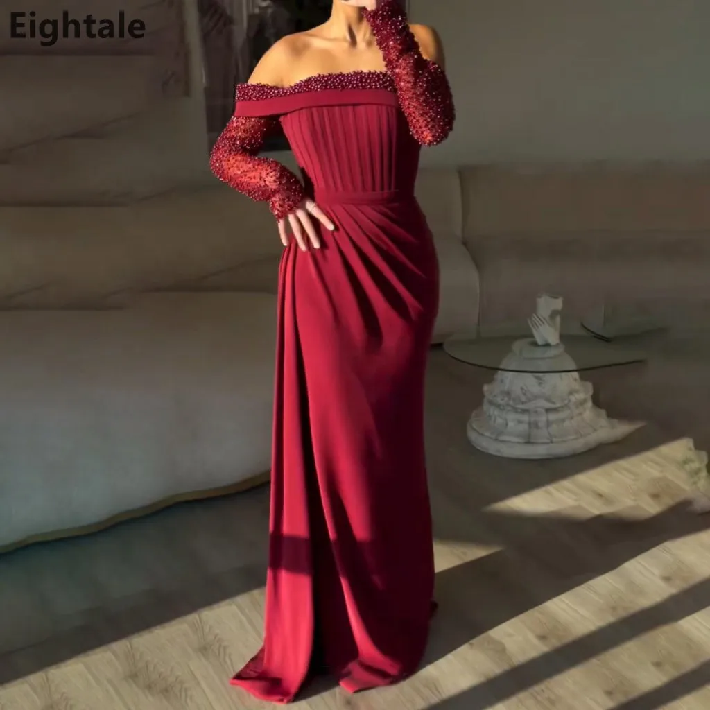 Eightale 2025 Borgogna Sirena Saudita con spalle scoperte Abito da sera a maniche lunghe Abito da ballo di nozze Abito da festa Dubai personalizzato