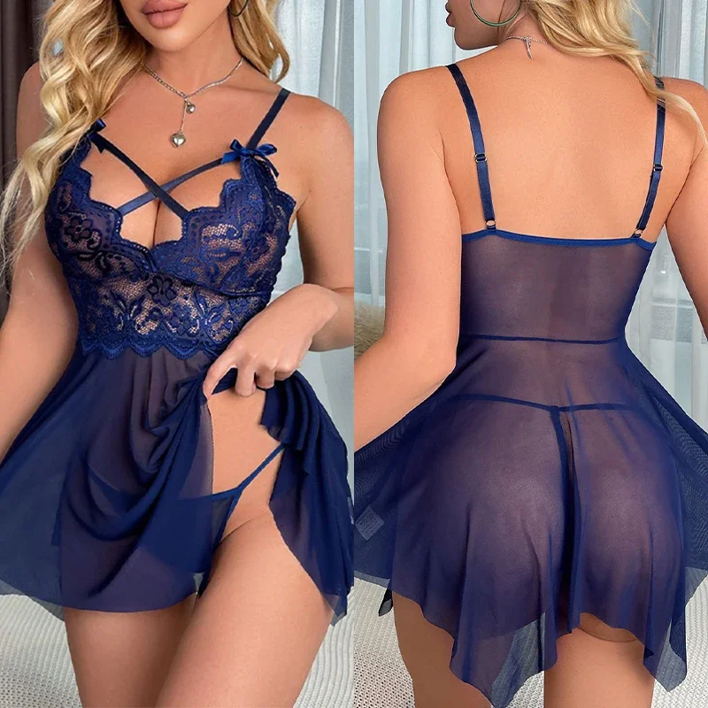 Lencería Sexy para mujer, pijamas sexys, vestido de noche de encaje, disfraces eróticos, ropa exótica, ropa interior femenina transparente, Babydoll