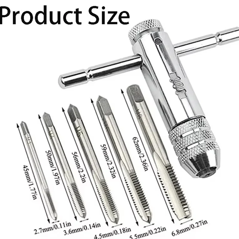 T-Handle Ratchet Tap Reamer Manual Holder Wrench Ratchet Tap Holder Wrench Tools with 5pcs M3-M8 3mm-8mm Machine Screw Thread