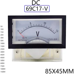 1PC 69C17-V 15V 20V 30V 50V 100V DC Direct Analog Meter Panel Gauge DC Voltage Current Meter 85*46MM Voltmeter Voltimetro