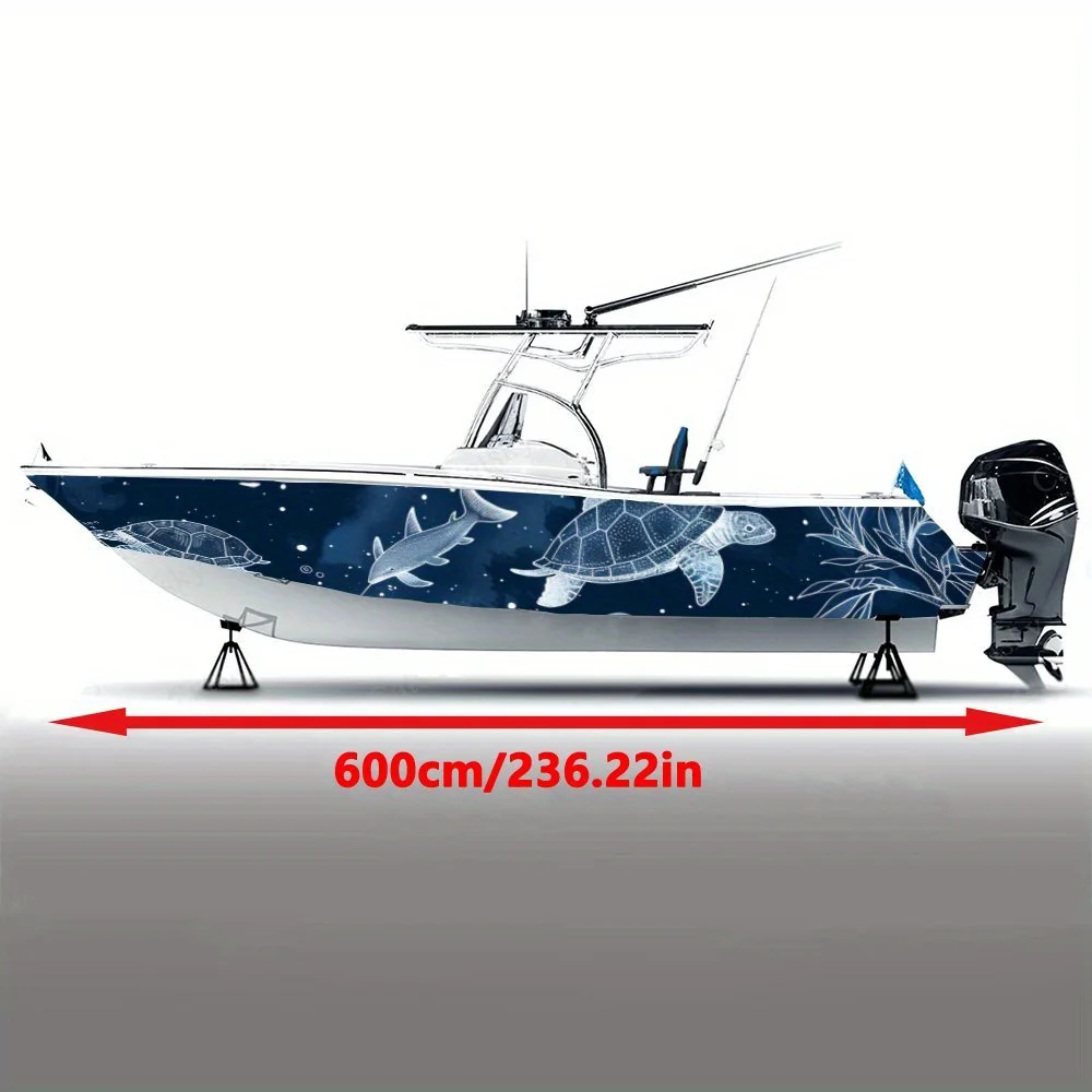Blue Underwater World Sea Turtle Shark Seaweed Boat Sticker Vinyl Ship Pontoon Deck Boat Fishing Decorative Pontoon Boats Decal