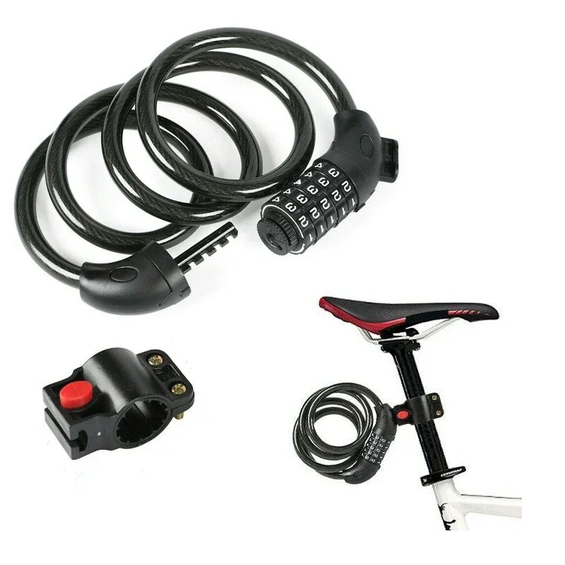 

Велосипедный замок, 5-значный код, комбинация, велосипедный защитный замок, стальной трос, спиральный велосипедный замок, 120 см, цепной замок, 12 мм
