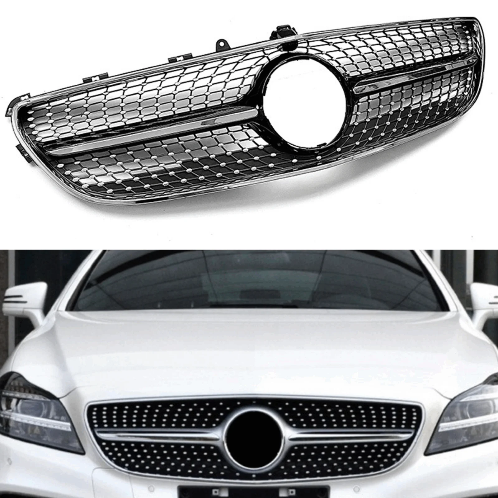 Front Bumper Grille for CLS Mercedes Benz CLS 2016 2017 2018 W218 Silver Diamond