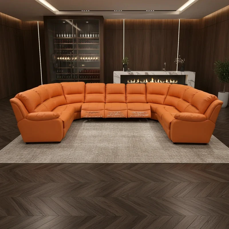 

Диван-реклайнер из натуральной кожи, 9-местный, U-образный, раскладной, модульный, секционный, для домашнего кинотеатра, школы, театра. (Депозит за предзаказ)