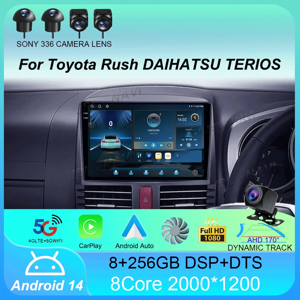 

Автомобильный радиоприемник Android 14, для Toyota Rush DAIHATSU TERIOS, навигация, GPS, мультимедийный видеоплеер, стерео беспроводной Carplay, авто Wi-Fi + 4G