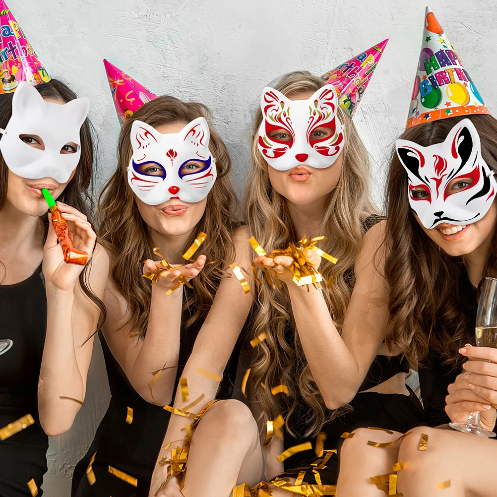 

5pcs Handmade Fox Mask Diy Craft Blanks Eco-Friendly Paper Animal Masks For Halloween Party Stage Performance Masquerade