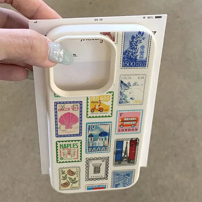Vibrant Retro Stamp Lichee Design Cassa Del Telefono Per iPhone 17 16 15 14 Pro Max Plus Air 11 12 13 16 Plus XR XS 16E Copertura Antiurto