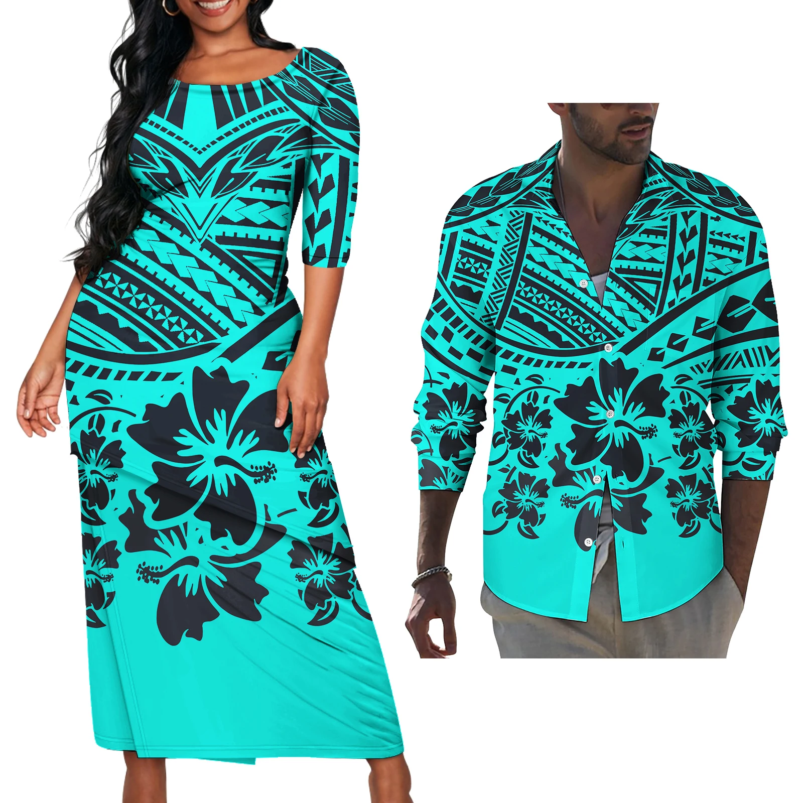 Polynesian Tribal Design Dress And Hawaiian Shirt Traditional Custom Big Size Samoan Puletasi Dresses Casual Women Dress