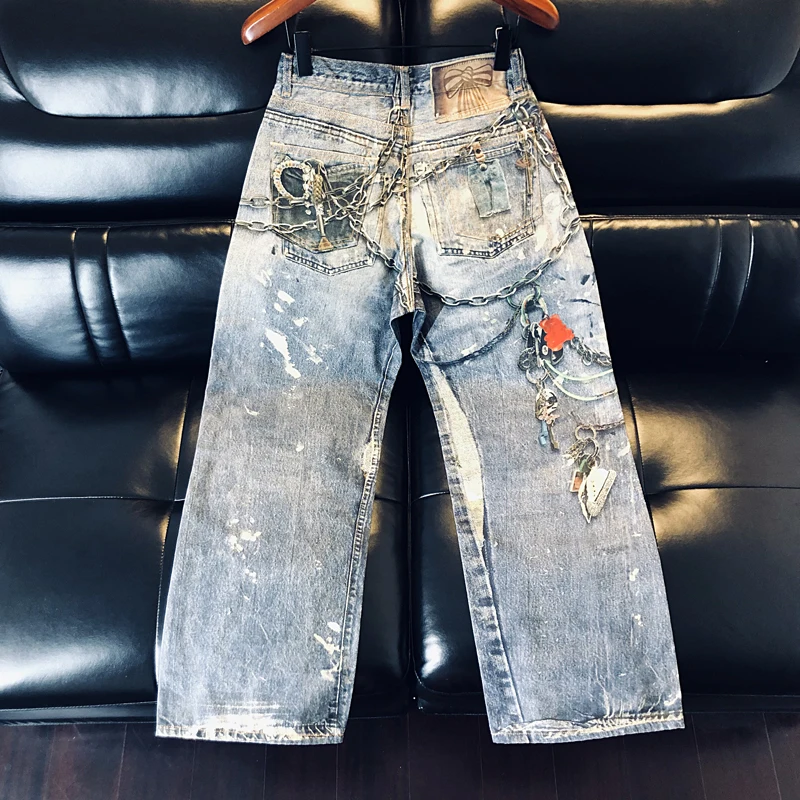 

Loose Fit High Quali Men's Jeans Spring Autumn ular Pendant Pattern Full Print Wide Leg Straight Long Pants Casual Youth...