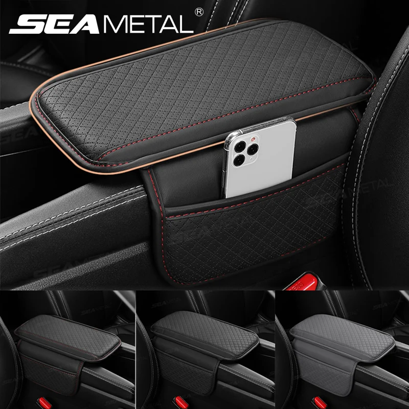 SEAMETAL Universal Car Arm Rest Cushion PU Leather Breathable Center Console Box Cover Anti Scratch Armrest Box Protector Cover 