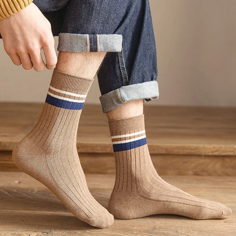 Calcetines largos de algodón a rayas para hombre, calcetín informal transpirable de alta calidad, estilo Retro, 5/10 pares, para verano y otoño, 2024