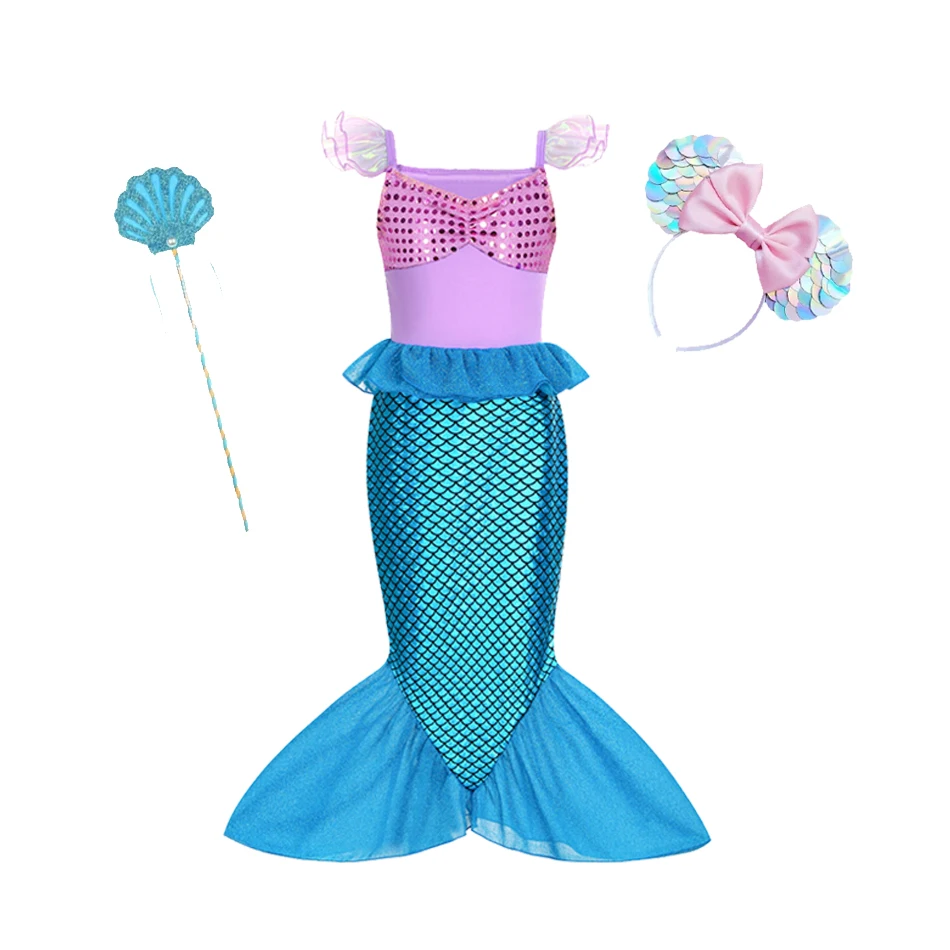 Little Mermaid Ariel Princess Costume Kids Purple Dress For Girls Cosplay Children Carnival Birthday Party Mermaid Dress